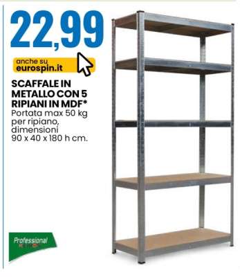 SCAFFALE IN METALLO CON 5 RIPIANI IN MDF