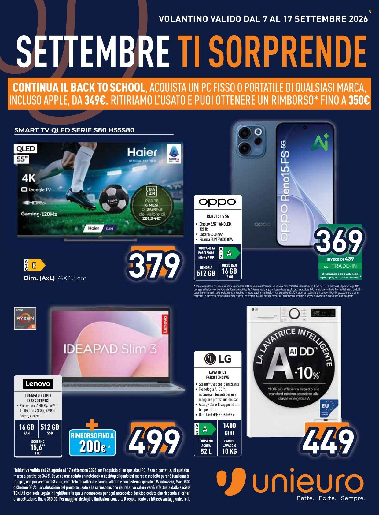 Volantino Unieuro - 7/9/2026 - 17/9/2026. Pagina 1