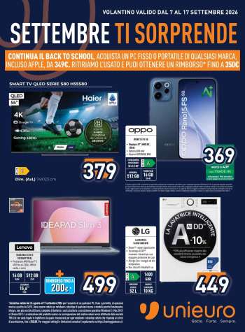 Volantino Unieuro - 7/9/2026 - 17/9/2026.
