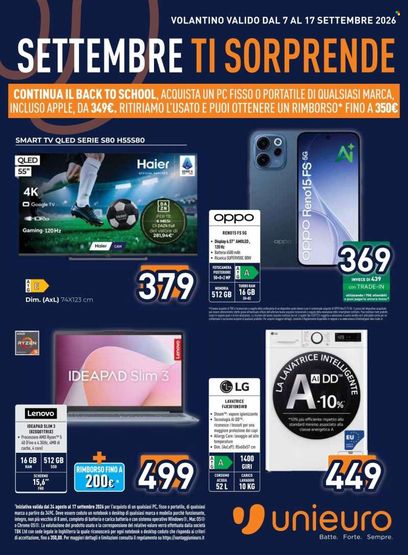 Volantino Unieuro - 7/9/2026 - 17/9/2026.