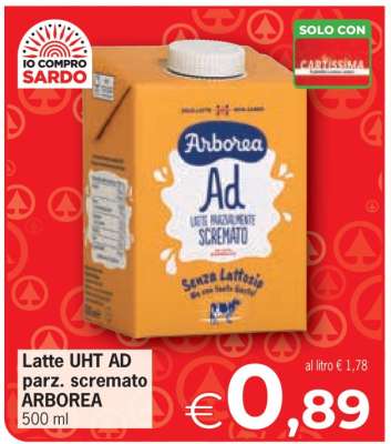 Latte UHT AD parz. scremato ARBOREA