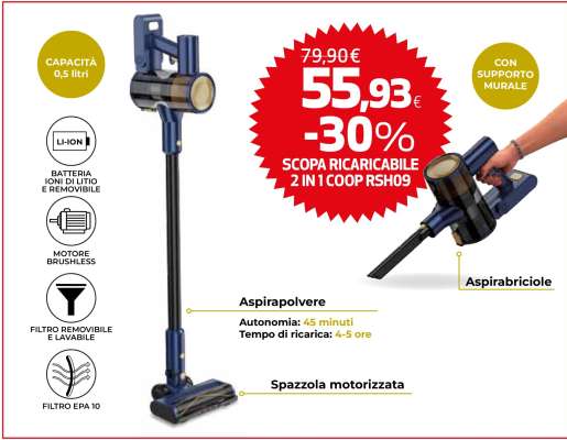 SCOPA RICARICABILE 2 IN 1 COOP RSH09