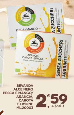 BEVANDA ALCE NERO PESCA E MANGO/ ARANCIA, CAROTA E LIMONE