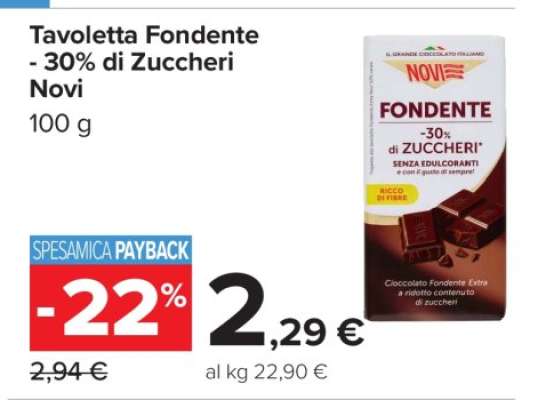 Tavoletta Fondente -30% di Zuccheri Novi
