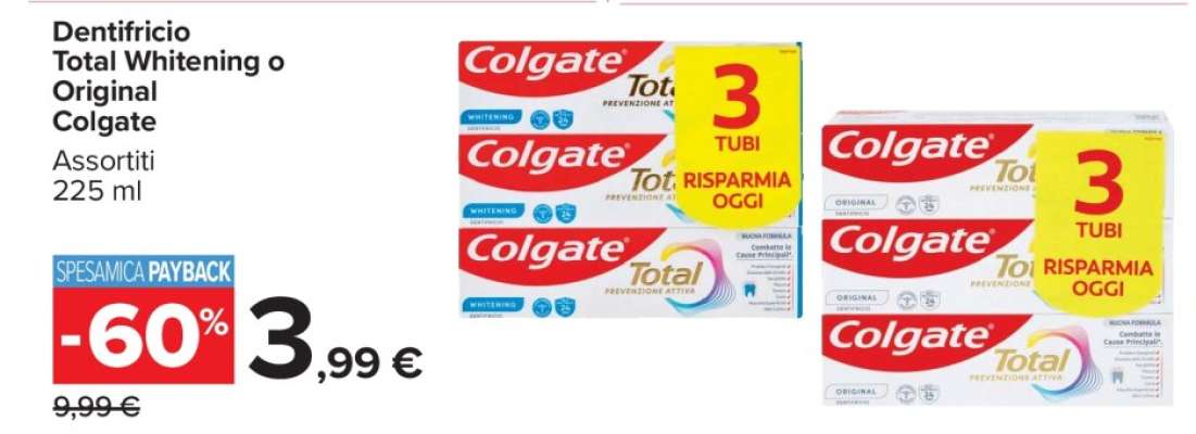 Dentifricio Total Whitening o Original Colgate