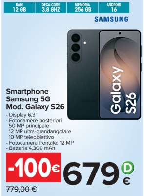 Smartphone Samsung 5G Mod. Galaxy S26