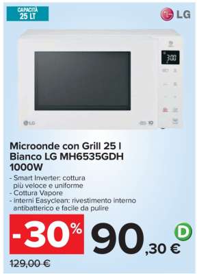 Microonde con Grill 25 l Bianco LG MH6535GDH 1000W
