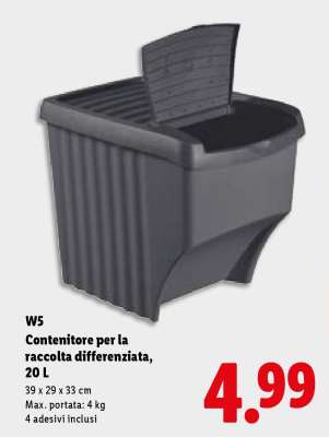W5 Contenitore per la raccolta differenziata, 20 L