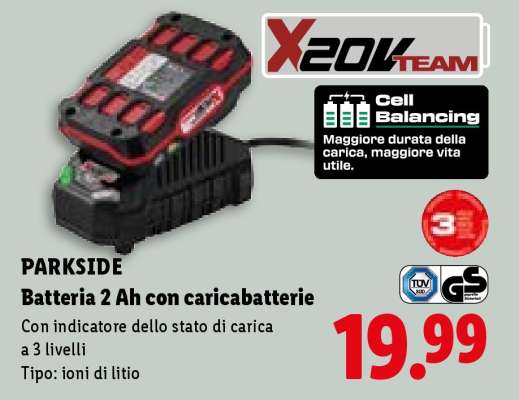 PARKSIDE Batteria 2 Ah con caricabatterie