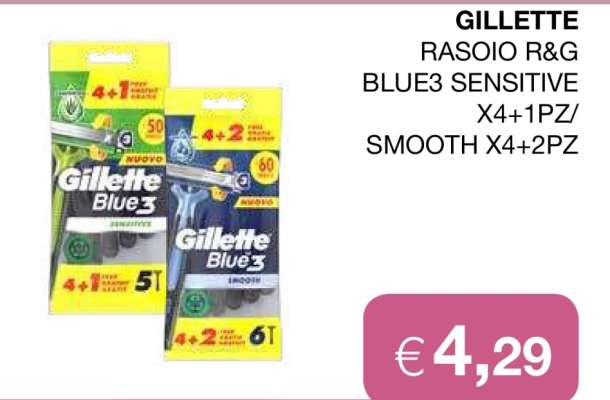 GILLETTE RASOIO R&G BLUE3 SENSITIVE X4+1PZ/SMOOTH X4+2PZ