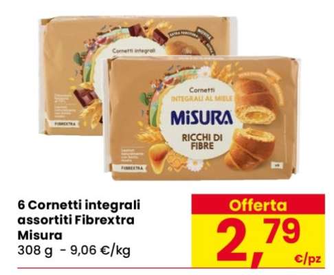 6 Cornetti integrali assortiti Fibrextra Misura