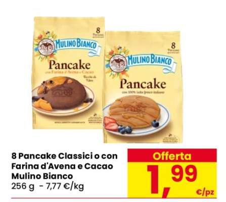 8 Pancake Classici o con Farina d'Avena e Cacao Mulino Bianco