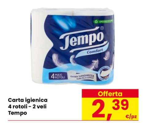 Carta igienica 4 rotoli – 2 veli Tempo