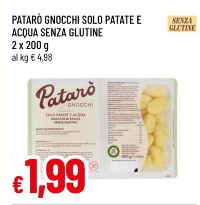 Patarò Gnocchi Solo Patate e Acqua Senza Glutine