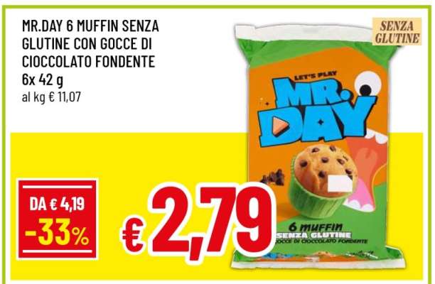 MR.DAY 6 MUFFIN SENZA GLUTINE CON GOCCE DI CIOCCOLATO FONDENTE