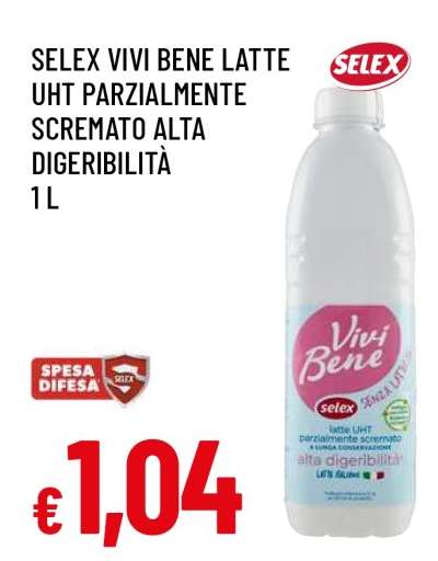SELEX VIVI BENE LATTE UHT PARZIALMENTE SCREMATO ALTA DIGERIBILITÀ 1 L