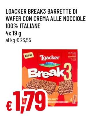 Loacker Break3 Barrette di Wafer con Crema alle Nocciole 100% Italiane