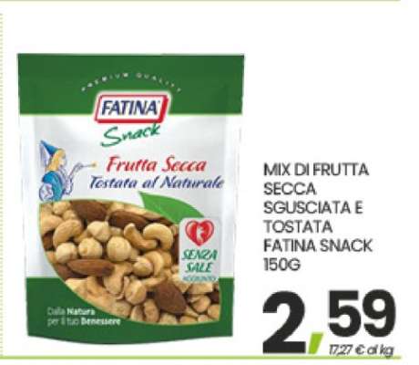 MIX DI FRUTTA SECCA SGUSCIATA E TOSTATA FATINA SNACK 150G