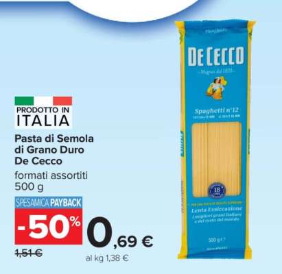 PASTA DI SEMOLA DI GRANO DURO DE CECCO