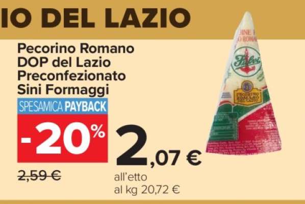 Pecorino Romano DOP del Lazio Preconfezionato Sini Formaggi