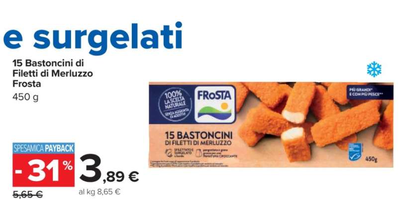 15 BASTONCINI DI FILETTI DI MERLUZZO FROSTA