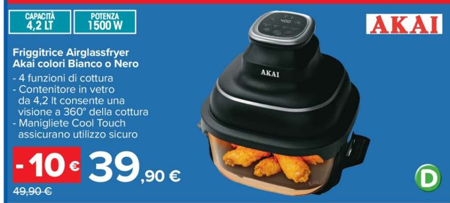 Friggitrice Airglassfryer Akai colori Bianco o Nero