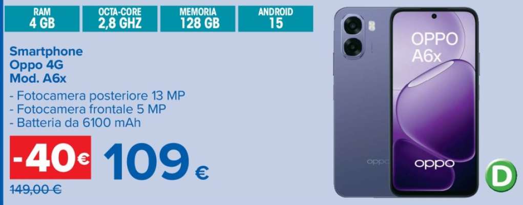 Smartphone Oppo 4G Mod. A6x