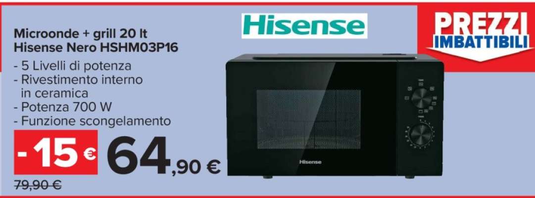 Microonde + grill 20 lt Hisense Nero HSHM03P16