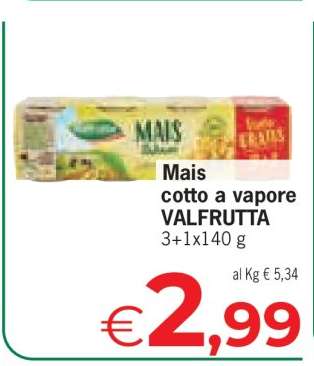 Mais cotto a vapore VALFRUTTA