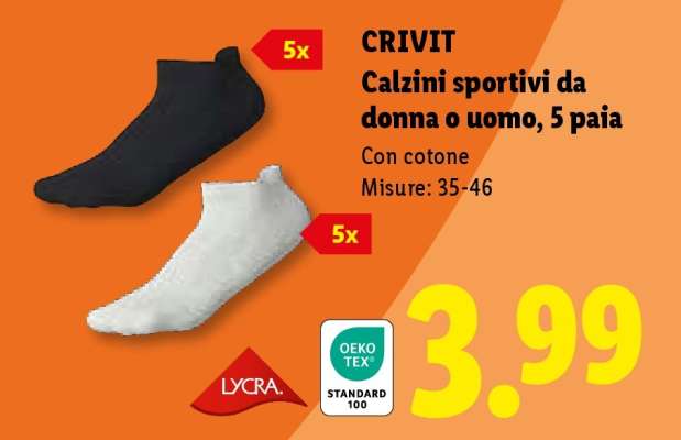 CRIVIT Calzini sportivi da donna o uomo, 5 paia