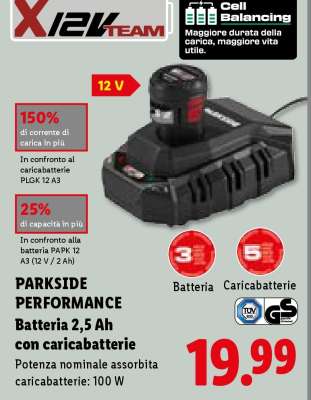 Parkside Performance Batteria 2,5 Ah con caricabatterie
