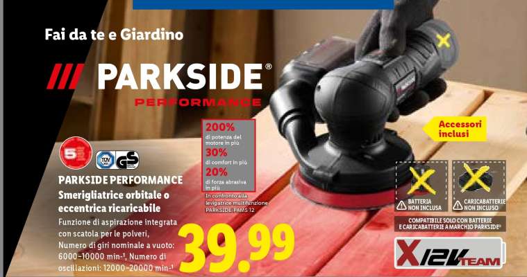 PARKSIDE PERFORMANCE Smerigliatrice orbitale o eccentrica ricaricabile