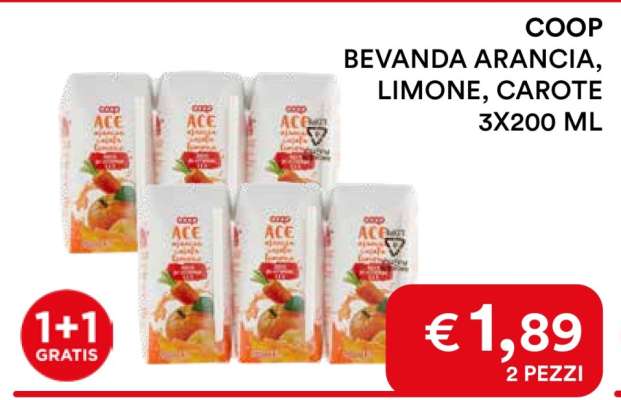 COOP BEVANDA ARANCIA, LIMONE, CAROTE 3X200 ML