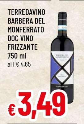 TERREDAVINO BARBERA DEL MONFERRATO DOC VINO FRIZZANTE