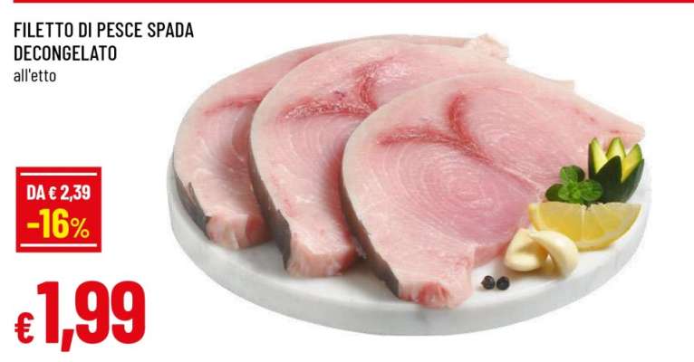 FILETTO DI PESCE SPADA DECONGELATO