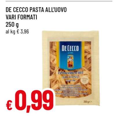 DE CECCO PASTA ALL'UOVO VARI FORMATI
