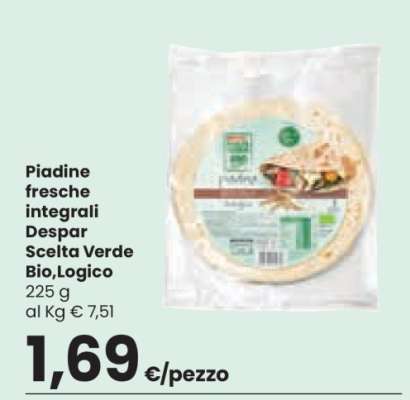 Piadine fresche integrali Despar Scelta Verde Bio, Logico