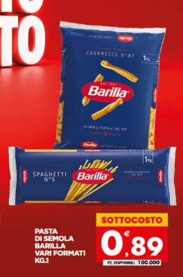 PASTA DI SEMOLA BARILLA VARI FORMATI KG.1