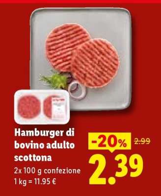 Hamburger di bovino adulto scottona