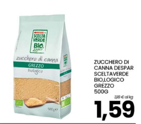 ZUCCHERO DI CANNA DESPAR SCELTAVERDE BIO,LOGICO GREZZO 500G
