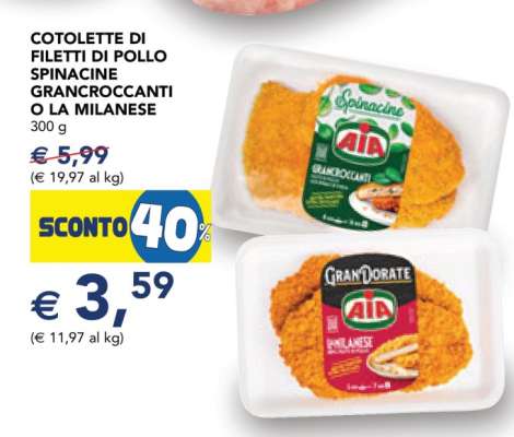 COTOLETTE DI FILETTI DI POLLO SPINACINE GRANCRICCANTI O LA MILANESE