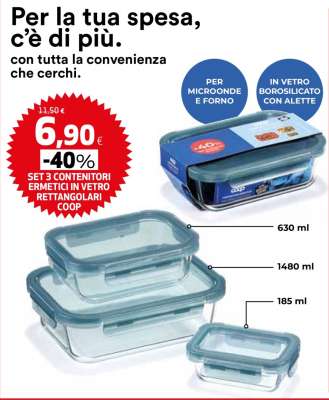 SET 3 CONTENITORI ERMETICI IN VETRO RETTANGOLARI COOP