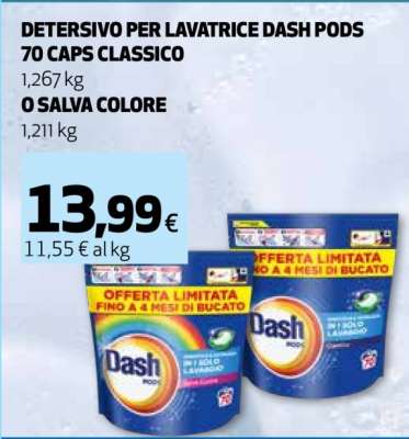 DETERSIVO PER LAVATRICE DASH PODS 70 CAPS CLASSICO