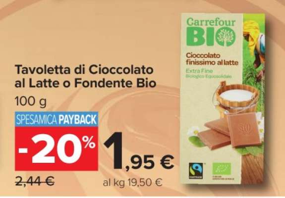 Tavoletta di Cioccolato al Latte o Fondente Bio