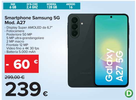 Smartphone Samsung 5G Mod. A27