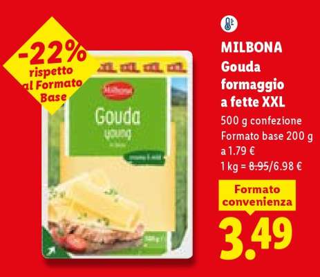 Milbona Gouda formaggio a fette XXL