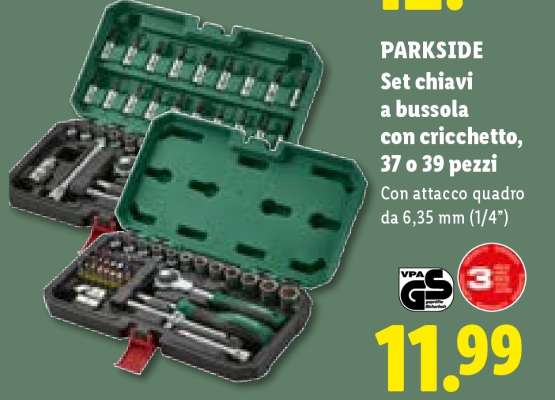 PARKSIDE Set chiavi a bussola con cricchetto, 37 o 39 pezzi
