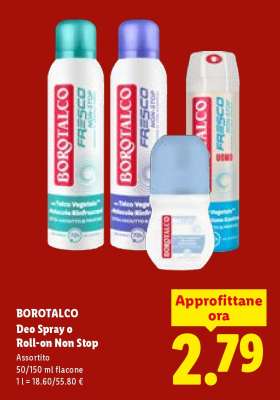 BOROTALCO Deo Spray o Roll-on Non Stop