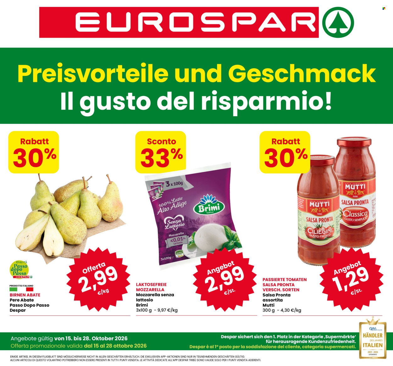 Leták Eurospar - 15.10.2026 - 28.10.2026. Strana 1
