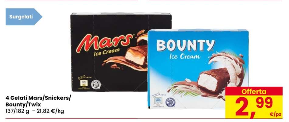 4 Gelati Mars/Snickers/Bounty/Twix